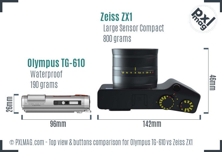 Olympus TG-610 vs Zeiss ZX1 top view buttons comparison