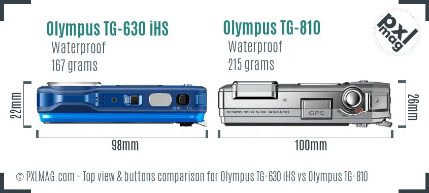 Olympus TG-630 iHS vs Olympus TG-810 top view buttons comparison