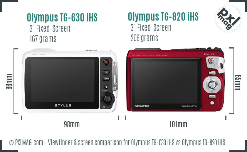 Olympus TG-630 iHS vs Olympus TG-820 iHS Screen and Viewfinder comparison