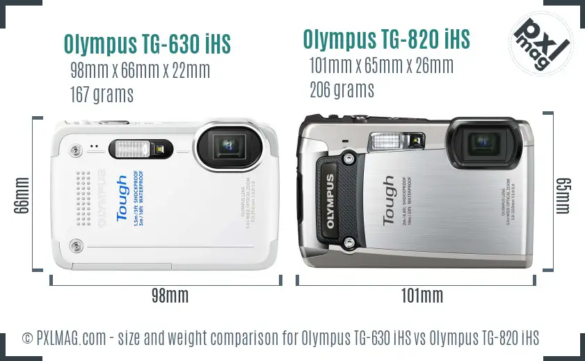 Olympus TG-630 iHS vs Olympus TG-820 iHS size comparison
