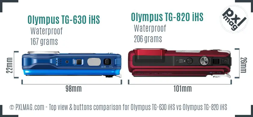 Olympus TG-630 iHS vs Olympus TG-820 iHS top view buttons comparison