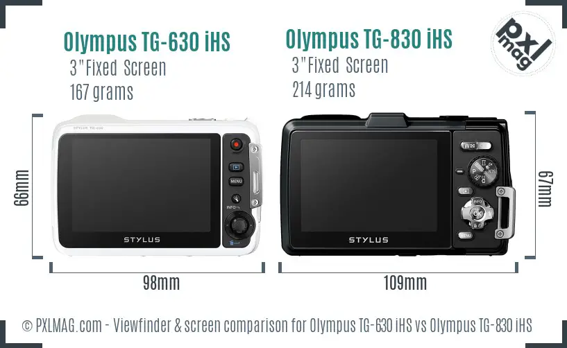 Olympus TG-630 iHS vs Olympus TG-830 iHS Screen and Viewfinder comparison