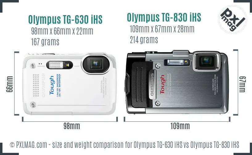 Olympus TG-630 iHS vs Olympus TG-830 iHS size comparison