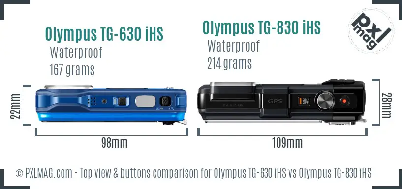 Olympus TG-630 iHS vs Olympus TG-830 iHS top view buttons comparison