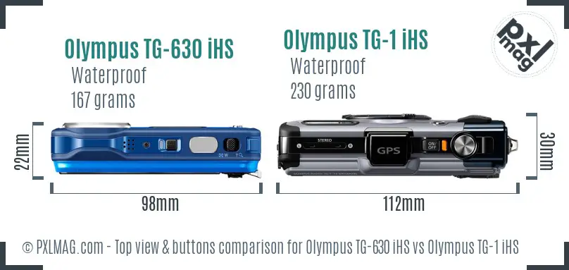 Olympus TG-630 iHS vs Olympus TG-1 iHS top view buttons comparison