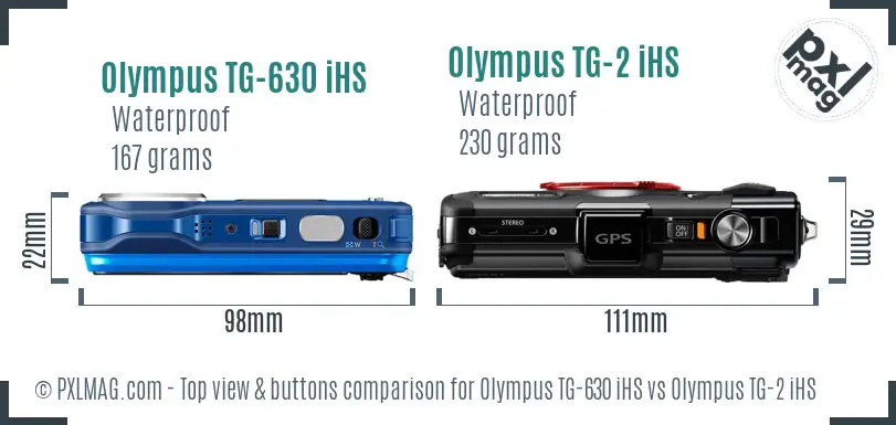 Olympus TG-630 iHS vs Olympus TG-2 iHS top view buttons comparison