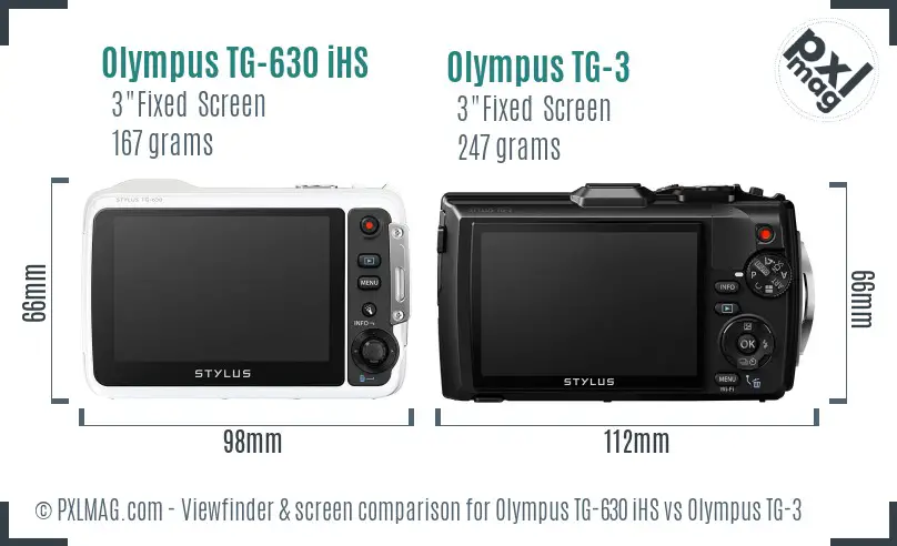 Olympus TG-630 iHS vs Olympus TG-3 Screen and Viewfinder comparison