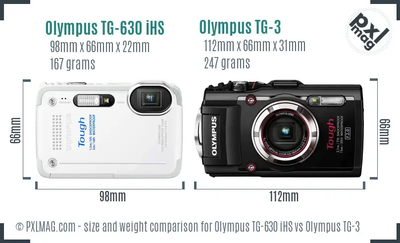 Olympus TG-630 iHS vs Olympus TG-3 size comparison
