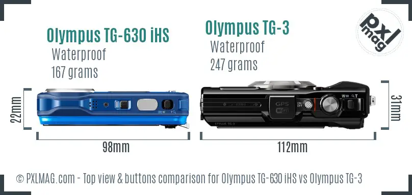 Olympus TG-630 iHS vs Olympus TG-3 top view buttons comparison