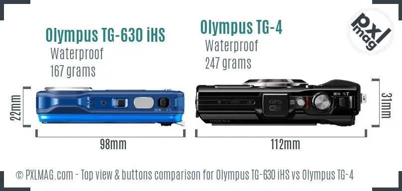 Olympus TG-630 iHS vs Olympus TG-4 top view buttons comparison