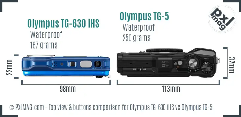 Olympus TG-630 iHS vs Olympus TG-5 top view buttons comparison