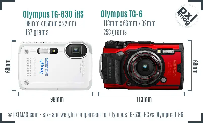 Olympus TG-630 iHS vs Olympus TG-6 size comparison