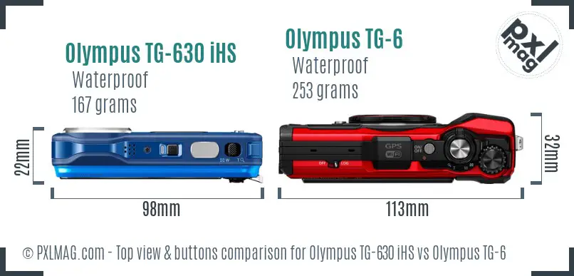 Olympus TG-630 iHS vs Olympus TG-6 top view buttons comparison