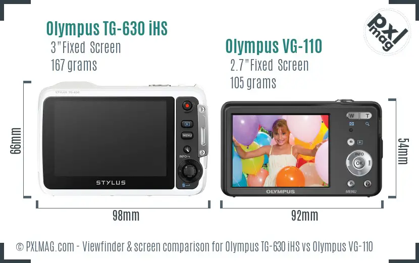 Olympus TG-630 iHS vs Olympus VG-110 Screen and Viewfinder comparison