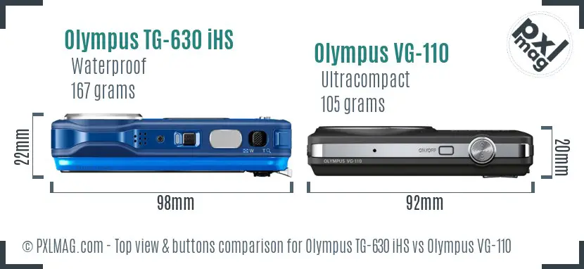 Olympus TG-630 iHS vs Olympus VG-110 top view buttons comparison