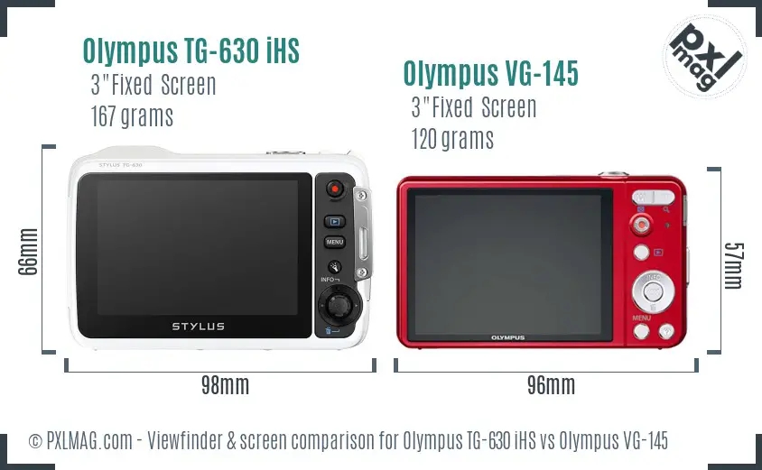 Olympus TG-630 iHS vs Olympus VG-145 Screen and Viewfinder comparison