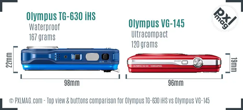 Olympus TG-630 iHS vs Olympus VG-145 top view buttons comparison