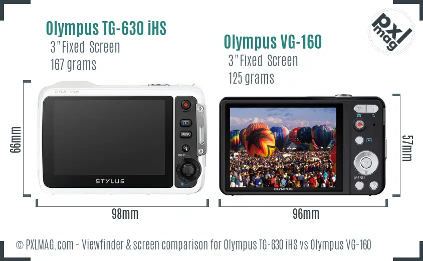 Olympus TG-630 iHS vs Olympus VG-160 Screen and Viewfinder comparison