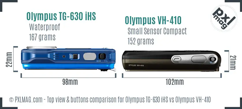 Olympus TG-630 iHS vs Olympus VH-410 top view buttons comparison