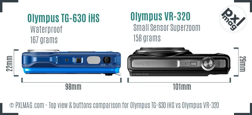Olympus TG-630 iHS vs Olympus VR-320 top view buttons comparison