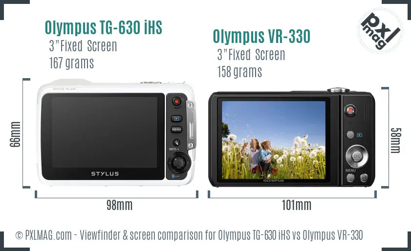 Olympus TG-630 iHS vs Olympus VR-330 Screen and Viewfinder comparison