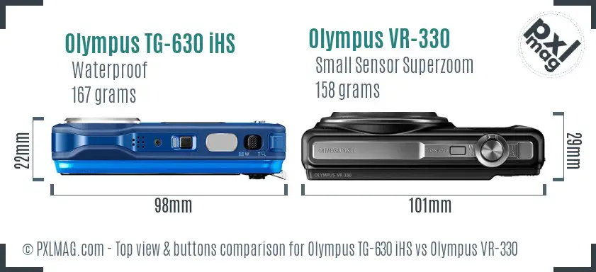Olympus TG-630 iHS vs Olympus VR-330 top view buttons comparison