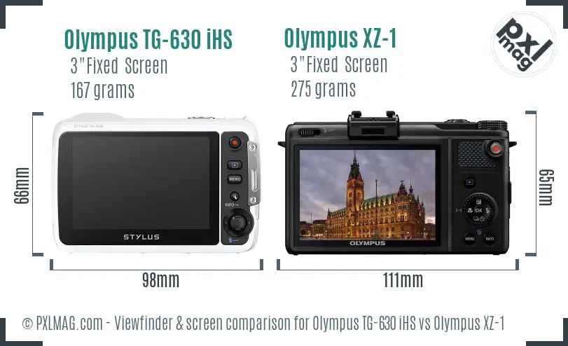 Olympus TG-630 iHS vs Olympus XZ-1 Screen and Viewfinder comparison