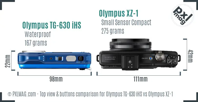 Olympus TG-630 iHS vs Olympus XZ-1 top view buttons comparison