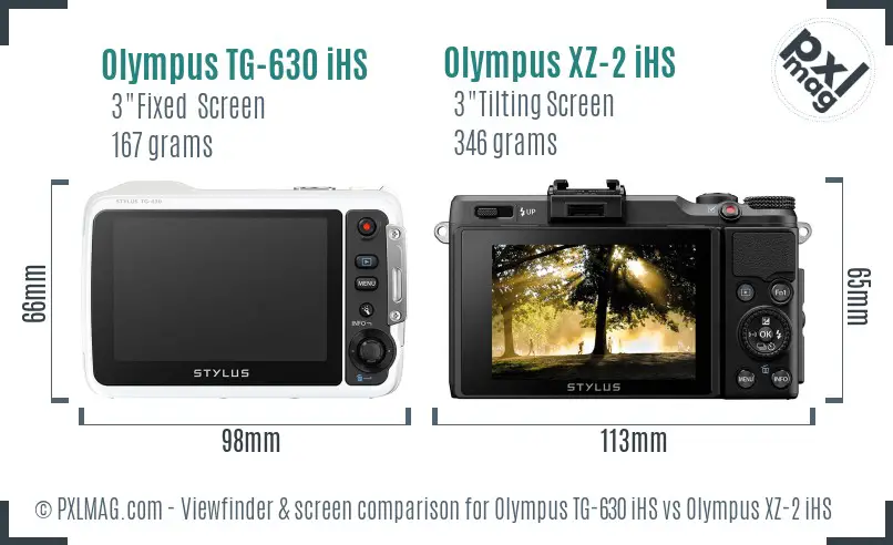 Olympus TG-630 iHS vs Olympus XZ-2 iHS Screen and Viewfinder comparison
