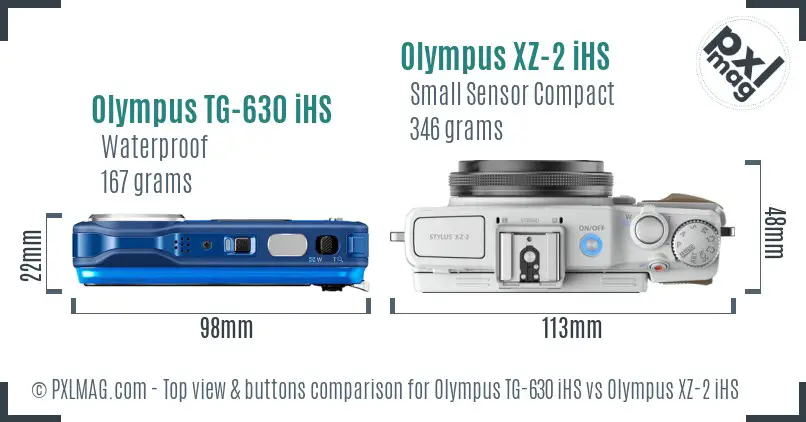 Olympus TG-630 iHS vs Olympus XZ-2 iHS top view buttons comparison