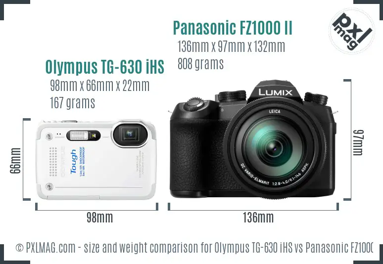 Olympus TG-630 iHS vs Panasonic FZ1000 II size comparison