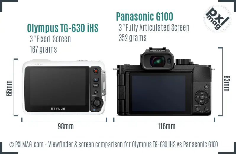 Olympus TG-630 iHS vs Panasonic G100 Screen and Viewfinder comparison