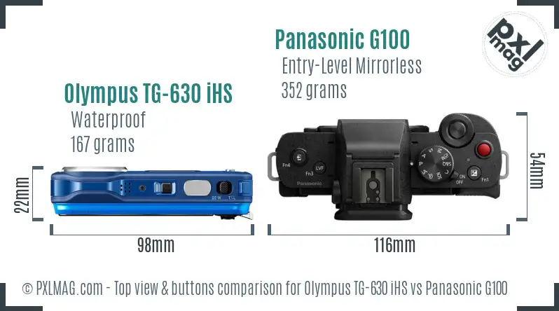 Olympus TG-630 iHS vs Panasonic G100 top view buttons comparison