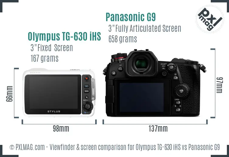 Olympus TG-630 iHS vs Panasonic G9 Screen and Viewfinder comparison