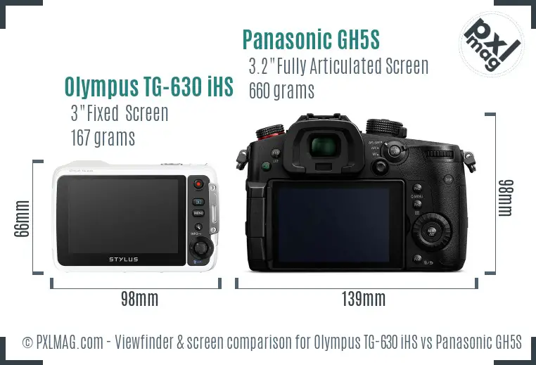Olympus TG-630 iHS vs Panasonic GH5S Screen and Viewfinder comparison