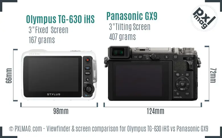 Olympus TG-630 iHS vs Panasonic GX9 Screen and Viewfinder comparison