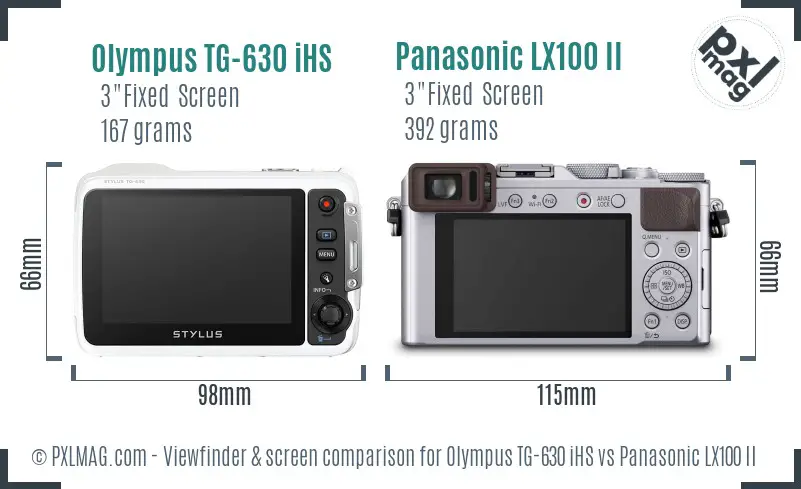 Olympus TG-630 iHS vs Panasonic LX100 II Screen and Viewfinder comparison