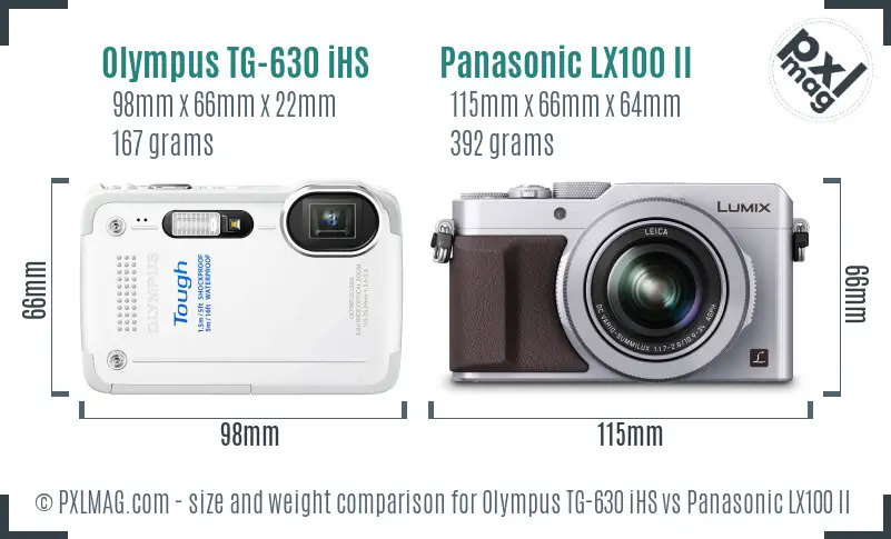 Olympus TG-630 iHS vs Panasonic LX100 II size comparison