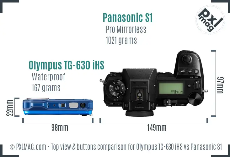 Olympus TG-630 iHS vs Panasonic S1 top view buttons comparison