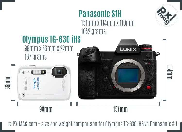 Olympus TG-630 iHS vs Panasonic S1H size comparison