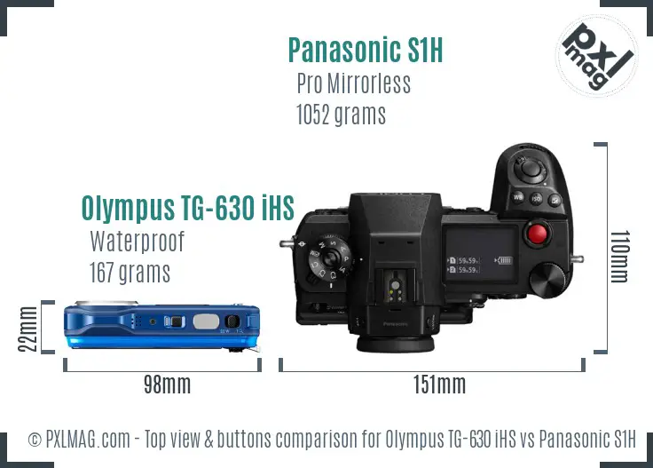 Olympus TG-630 iHS vs Panasonic S1H top view buttons comparison