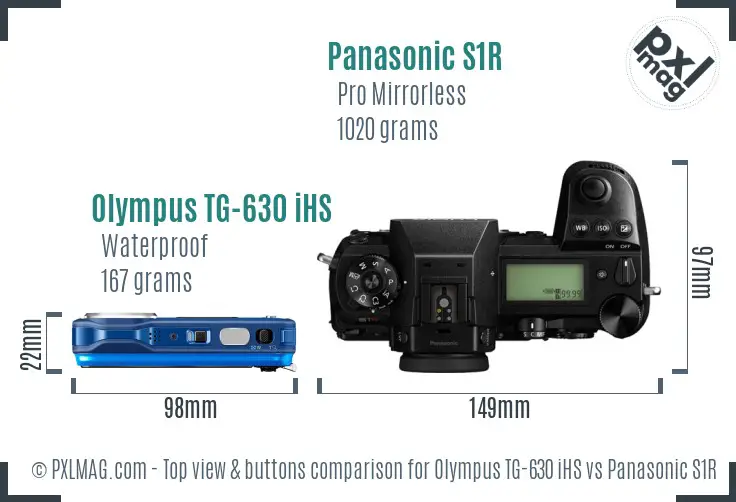Olympus TG-630 iHS vs Panasonic S1R top view buttons comparison