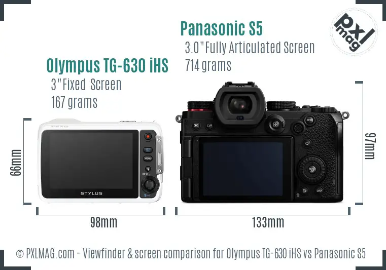 Olympus TG-630 iHS vs Panasonic S5 Screen and Viewfinder comparison