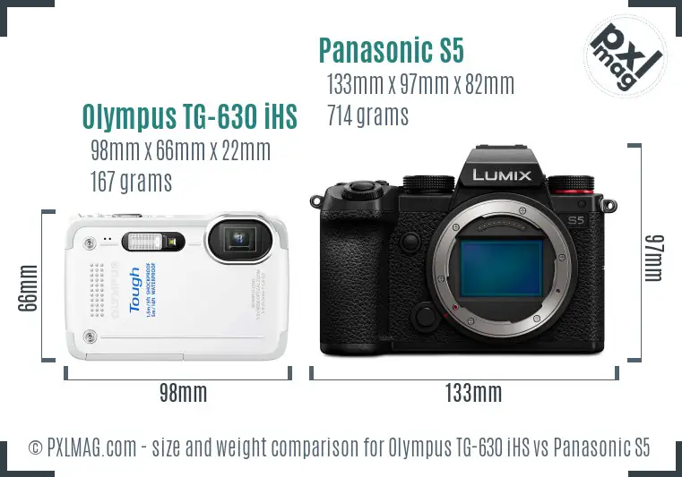 Olympus TG-630 iHS vs Panasonic S5 size comparison