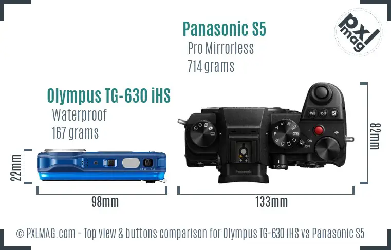 Olympus TG-630 iHS vs Panasonic S5 top view buttons comparison