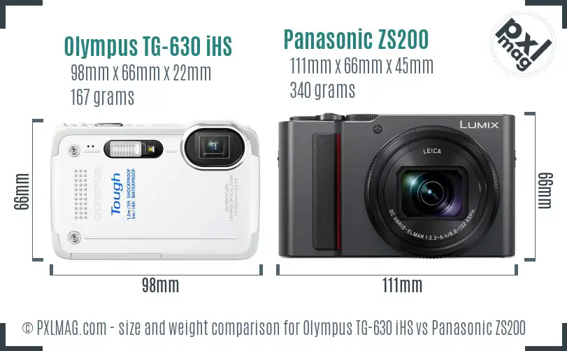 Olympus TG-630 iHS vs Panasonic ZS200 size comparison