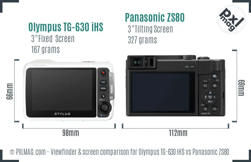 Olympus TG-630 iHS vs Panasonic ZS80 Screen and Viewfinder comparison
