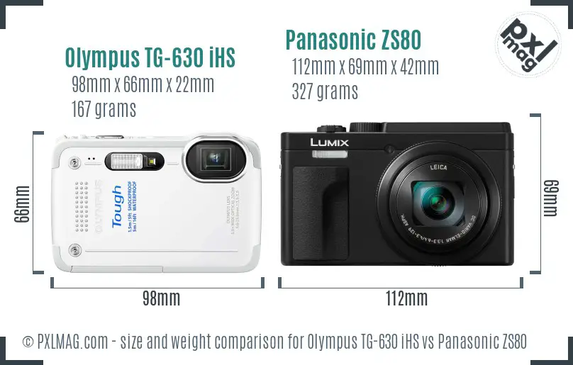 Olympus TG-630 iHS vs Panasonic ZS80 size comparison