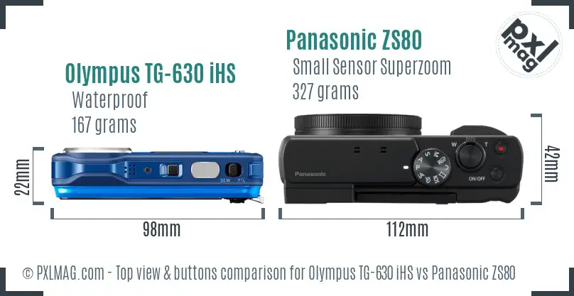 Olympus TG-630 iHS vs Panasonic ZS80 top view buttons comparison