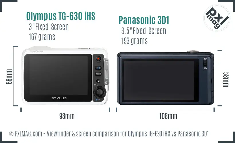 Olympus TG-630 iHS vs Panasonic 3D1 Screen and Viewfinder comparison